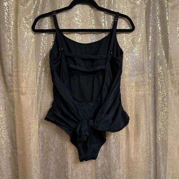 Kona Sol Black Tie Front Or Back One Piece Swimsuit Large - Picture 2 of 8